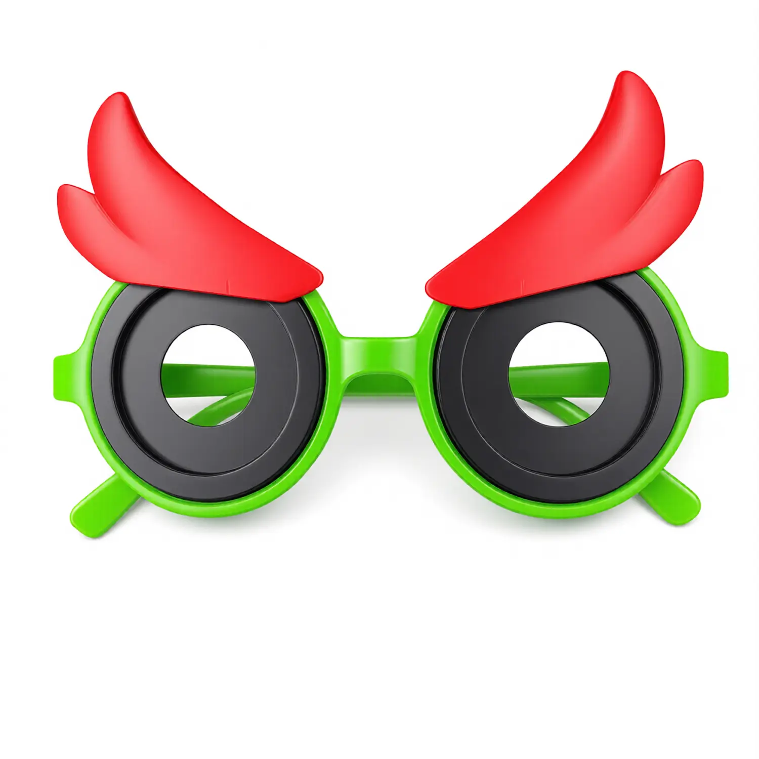 Funny Novelty Sunglasses with Red Angry Eyebrows - Lightweight Plastic Green Frame Black Lens, Comfortable Unisex Costume Glasses for Halloween, Cosplay, Gifts, Photo Props - Adult & Kids Eyewear Accessories, Birthday