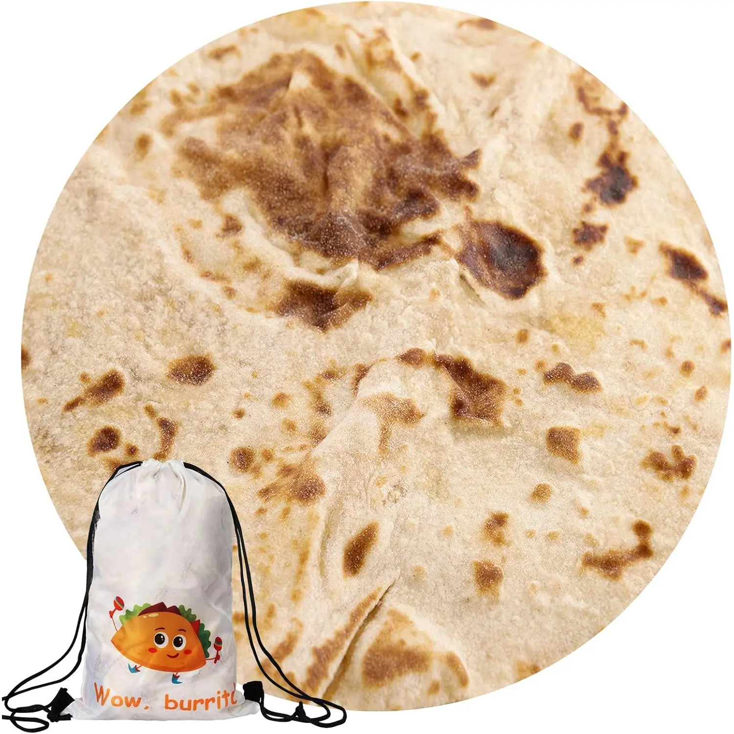 Breathable Unisex Double-Sided Round Synthetic Tortilla Envelope Burrito Throw Blanket, 60 in & 71 in Funny Realistic Design, Ideal Father's Day, Birthday & College Gifts