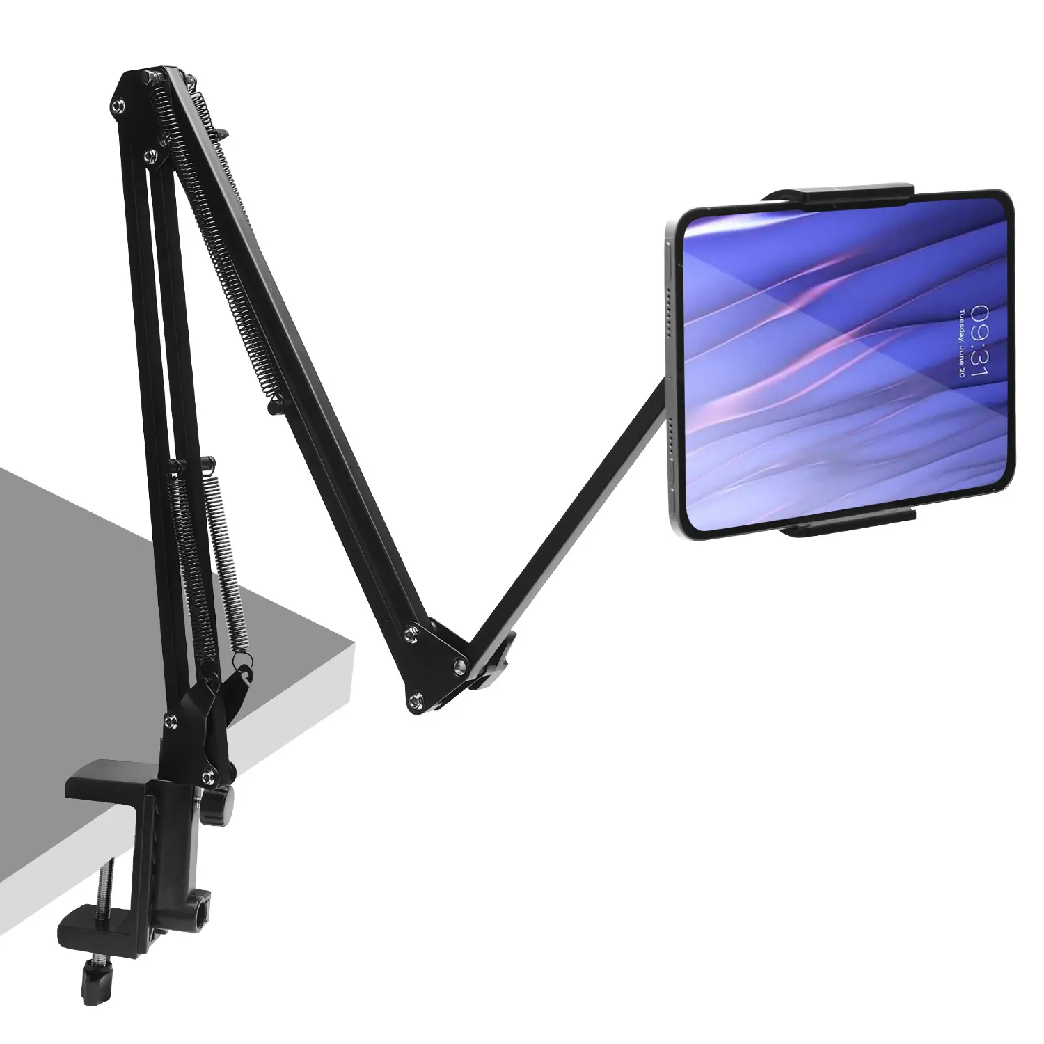 Tablet Stand Holder, Adjustable Foldable Tablet Arm iPad Desk Mount with 360°Rotate Base, Compatible with Tablets, Phones or Other 5.1-9.8" Device