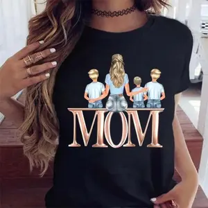 Apex Outpost Women T Shirt Cartoon Mom with Sons Shirt Fashion Print Casual Woman Tee Ladies Female T-shirt Short Sleeve T Top Shirt,Father's Day Blanket,Gift for Father, Gift for Mother Crew Neck Funny T-Shirt for Men Sarcastic Cat Meme graphic