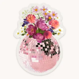 Disco Ball Bouquet Clear Waterproof Matte Finish Vinyl Sticker, 2.45x3.4"