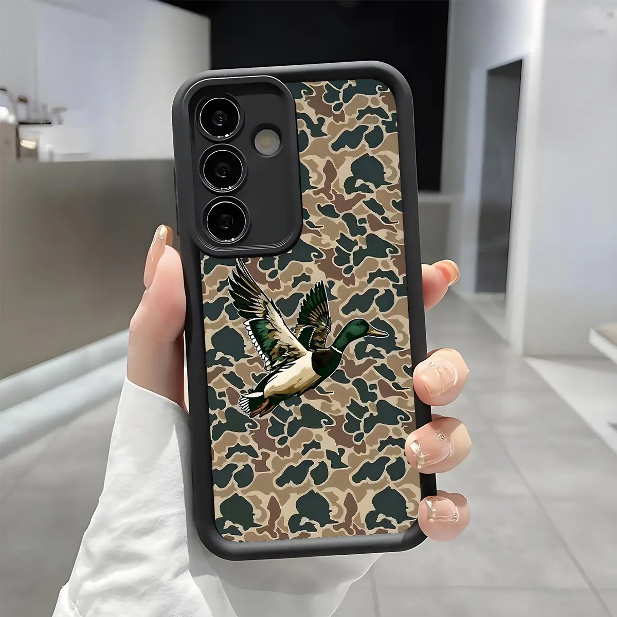 Duck Hunter Camo Pattern Phone Case, Enhanced Camera Protection,Shockproof Skin-Friendly Touch Soft Cover for Samsung Galaxy S21 S22 S23 S24 S25 S26 Ultra Plus FE A13 A14 A15 A16 A17 A33 A34 A35 A36 A52 A53 A54 Note20 Mallard