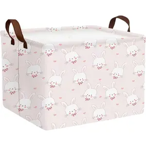 Large Rectangular Empty Foldable Waterproof Easter Baskets Kid's Gifts Storage Bin for Boy Toys Spring Room Decor Pink Love Rabbit Head