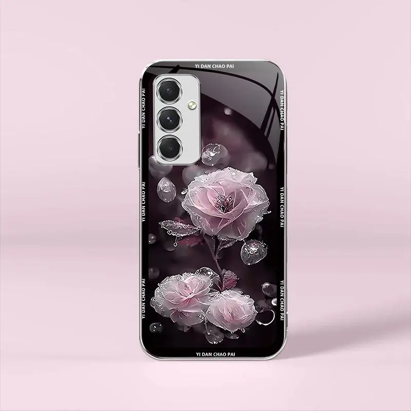 Night Dew Flower Elegant Electroplating Glass Case for Samsung Galaxy A54 Smartphone - Handheld Cellphone Protection for Devices (975)