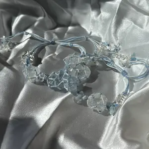 Cecilia Celestial Dreams macrame bracelet, Clear crystals, Aquamarine, Handmade Handcrafted Natural Gemstone Crystal Bracelets, romantic, romance