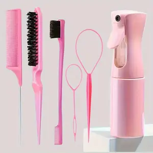 2025 new Heatless hair styling & care set, the 6-piece set includes a spray bottle, hair comb, rat-tail comb, eyebrow brush, hair tie. It is professional and durable, and is a hair salon tool and accessory suitable for all hair types Home Hair Kit