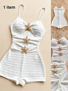 Women's Fitted Jumpsuit Swimsuit, Plain Design, Holiday Style, Slimming and Belly Concealment, High-End Sensual Beachwear, Tummy Control Swimsuit, Ruched Swimsuit, Onepiece Swimwear