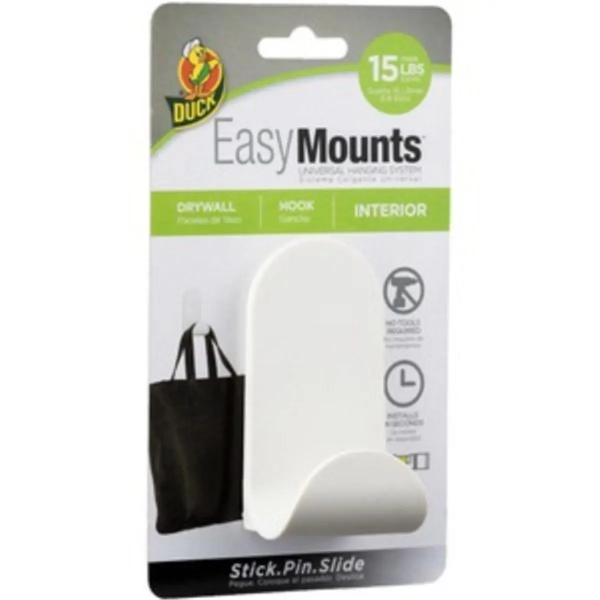EasyMounts Slide J-Hook Hanger, White No-Drill Damage-Free Easy-to-Install Removable Retaining Clip Hooks & Rails for Interior Drywall Home Organization Solutions, No-Drill Home Solutions