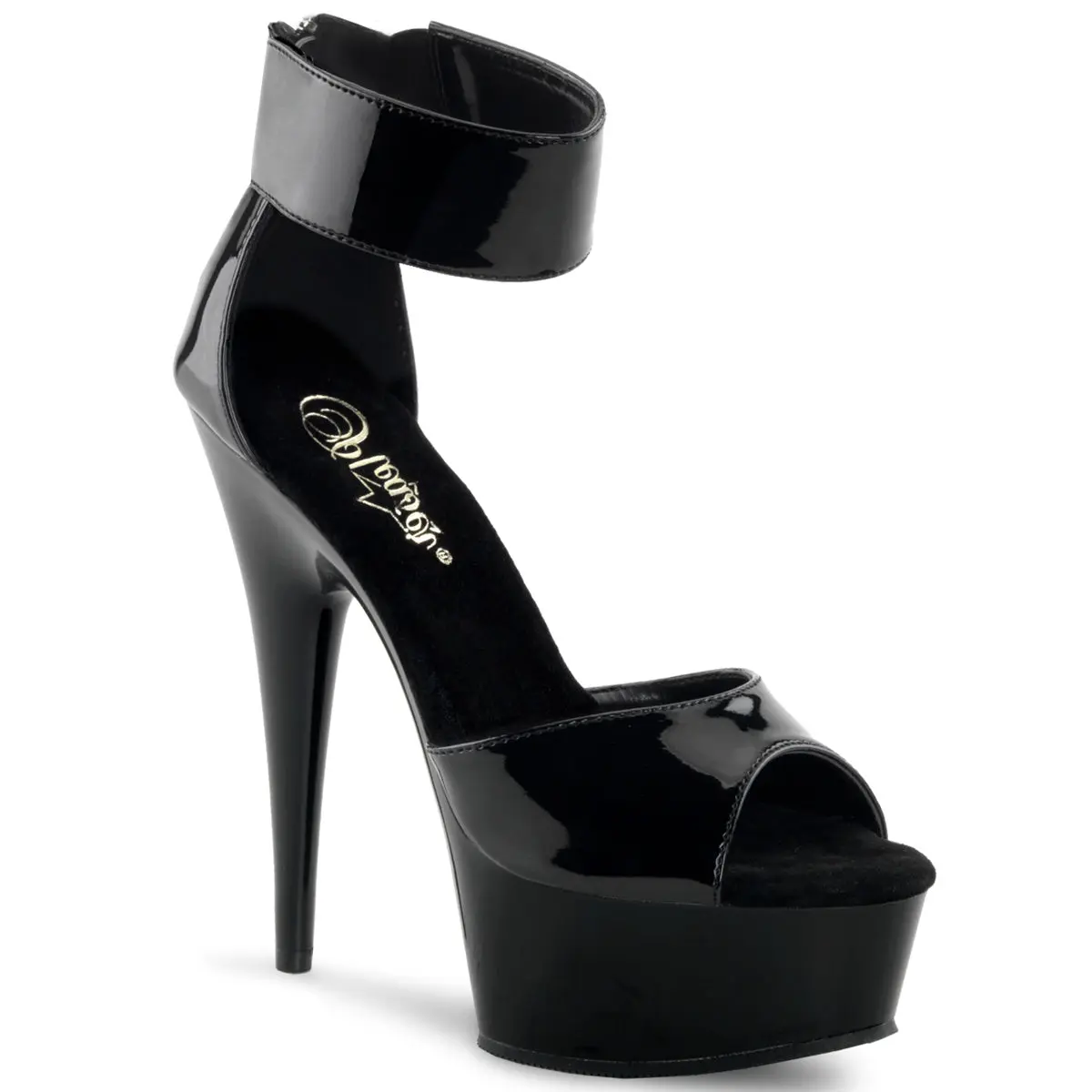 Women's Stylish Platform Stiletto High Heels - 6 In DELIGHT-670-3 Black Heeled Sandal Fashion Apparel Footwear, Elegant, Classy, Shoe, Patent Leather, Wide Ankle Band, Back Zip, Chic, Women's Fashion, Close-Back Design, Club, Watch Party