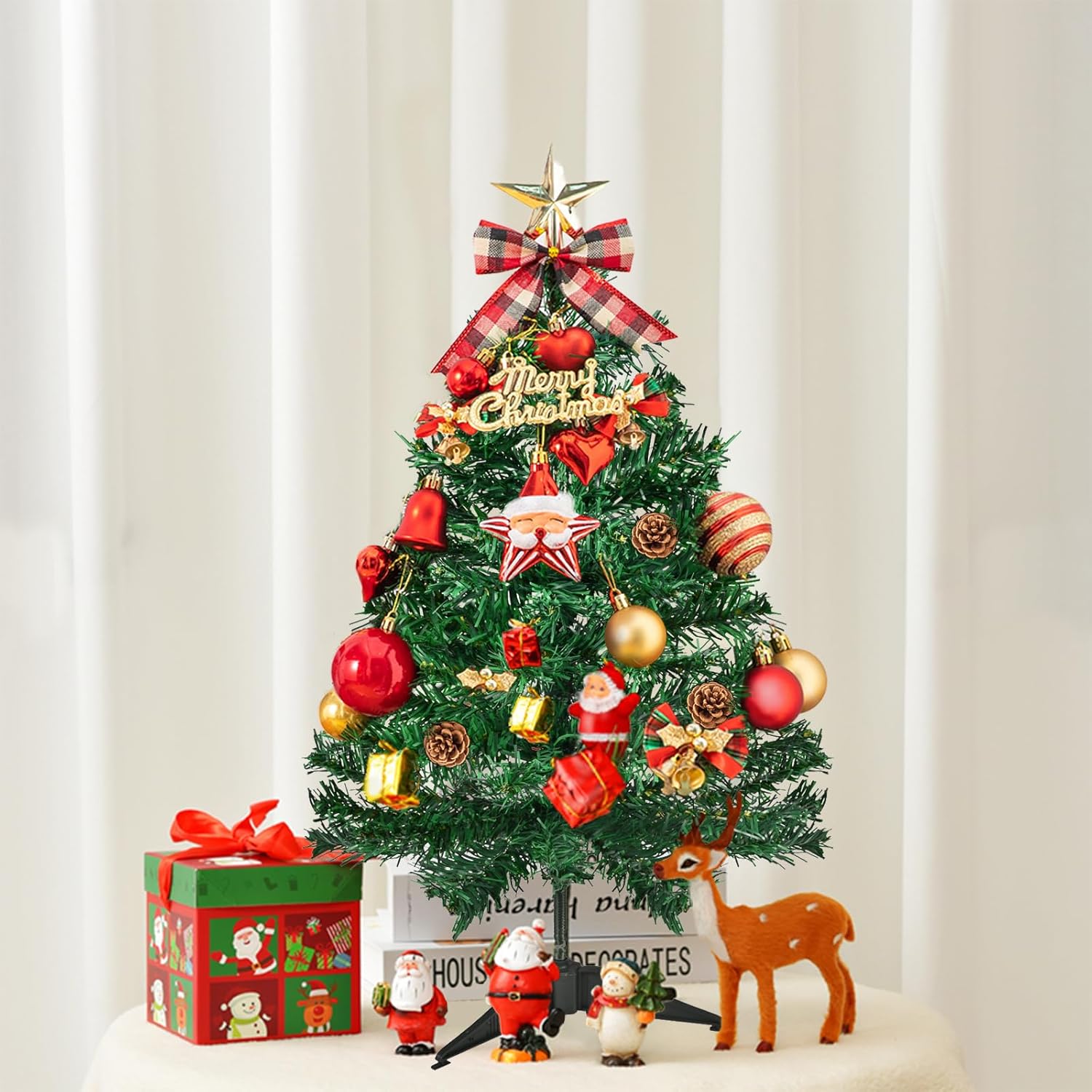 Okicoler 3ft Spruce Artificial Christmas Tree with Warm White & Colorful Lights Foldable Base Easy Assembly for Home Office Party Decoration Okicoler 3ft Spruce Artificial Christmas Tree with Warm White & Colorful Lights Foldable Base Easy Assembly for Home Office Party Decoration