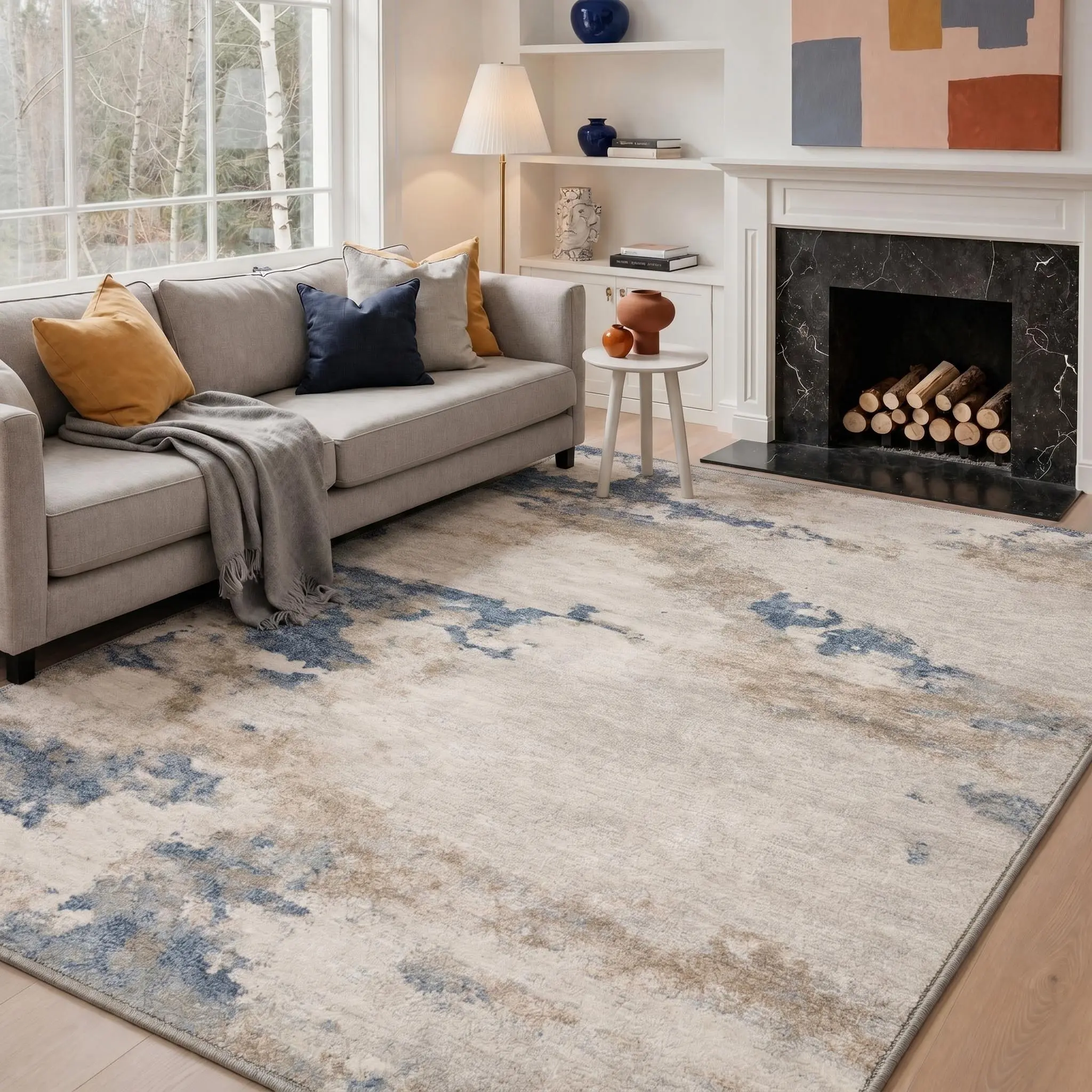【Back To School】GENIMO Floor Carpet Machine Washable Area Rug Non Slip Pet Friendly Soft Rug for Living Room Bedroom Kitchen Hallway Floor Decor,ARA6495-OCHRE MIRAGE