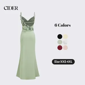 Cider [size 0-10] Satin Cowl Neck 3D Floral Ruched Mermaid Maxi Dress Dealsforyou