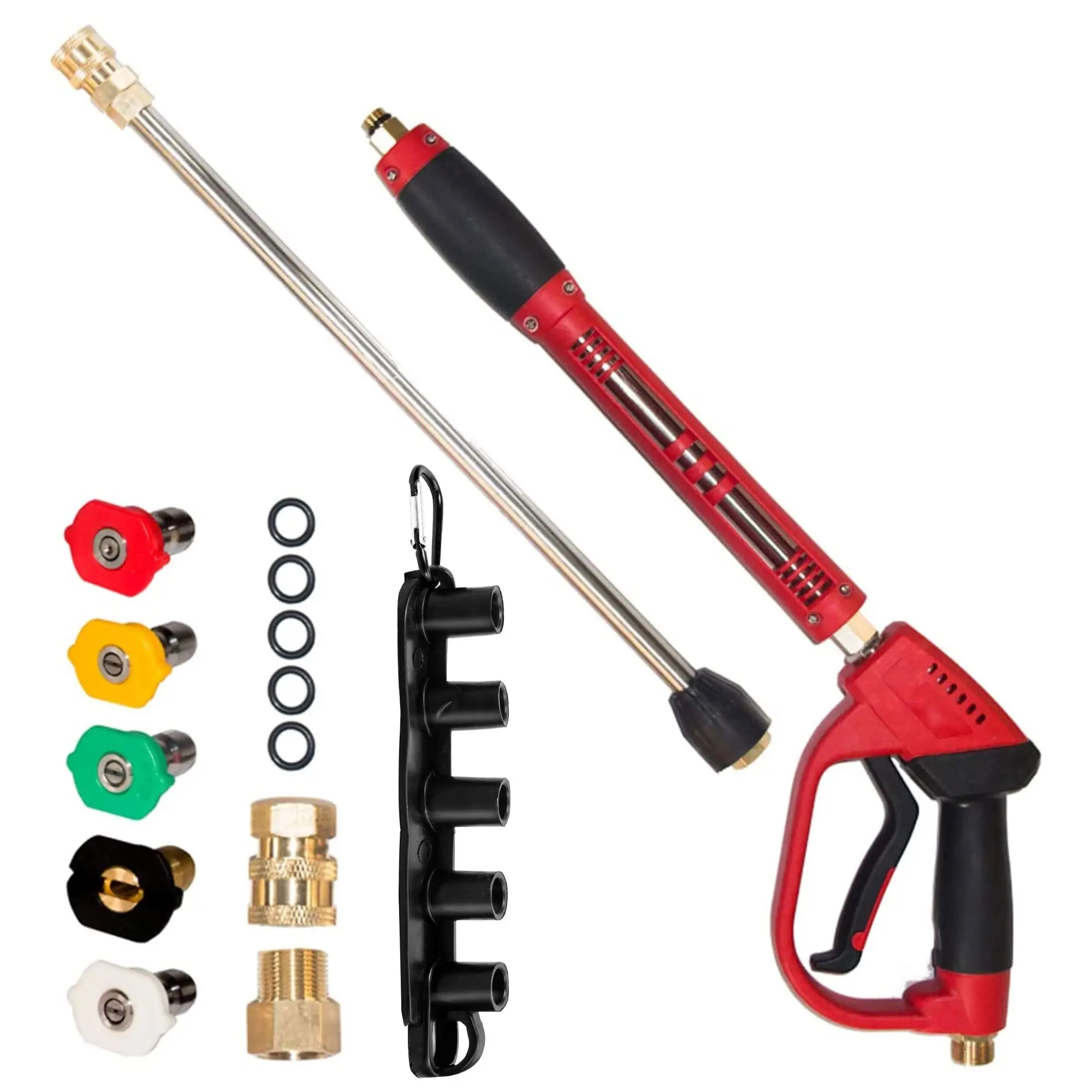 Hourleey High Pressure Washer Gun with Handle, 40-in M22 Female Fittings, 5 Nozzle Spray Options, Replacement Wand Extension, 5000 PSI Quick Connector Safety Trigger for Car Wash (Multi-Nozzle Sprayer Spray Guns, Power Tools Compatible), Multi-Nozzle Spra
