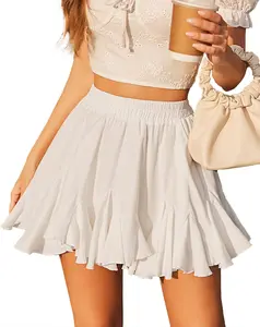 Women's Pleated Skater Skirt High Waisted Ruffles Flared Mini Lingerie Skirts