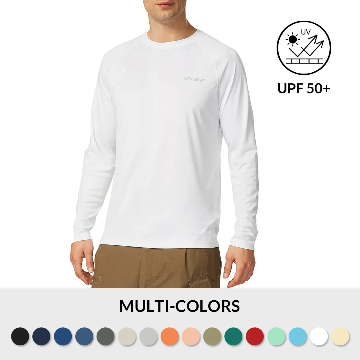 baleaf Men's UPF 50+ Sun Protection Sportswear Long Sleeve Quick Dry T-Shirt, Workout Rash Guard for Fishing, Running