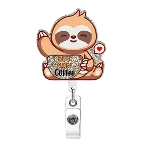 Acrylic Glitter Badge Holder, 1 Piece Cute Retractable Badge Reel, Creative ID Badge Holder with Clip for Nurse Doctor Student Worker Volunteer, Medical Badge Holder