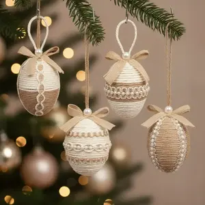 4pcs Easter Egg Decorations, Boho Bohemian Aesthetic Artificial Egg Easter Tree Hanging Ornaments, for Spring Summer Home Rustic Holiday Party Basket Filler Decor