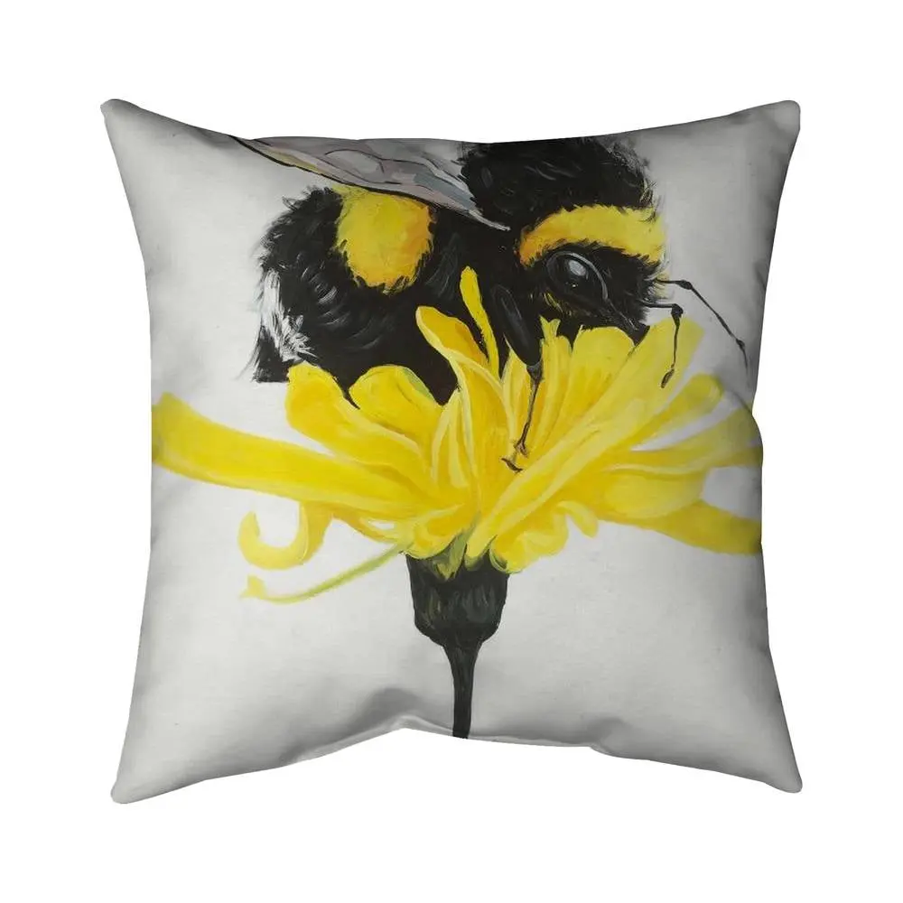 Begin Home Decor 5541-1616-AN329 16 x 16 in. Bumblebee on Dandelion Yellow Pillow - Contemporary Home Decor