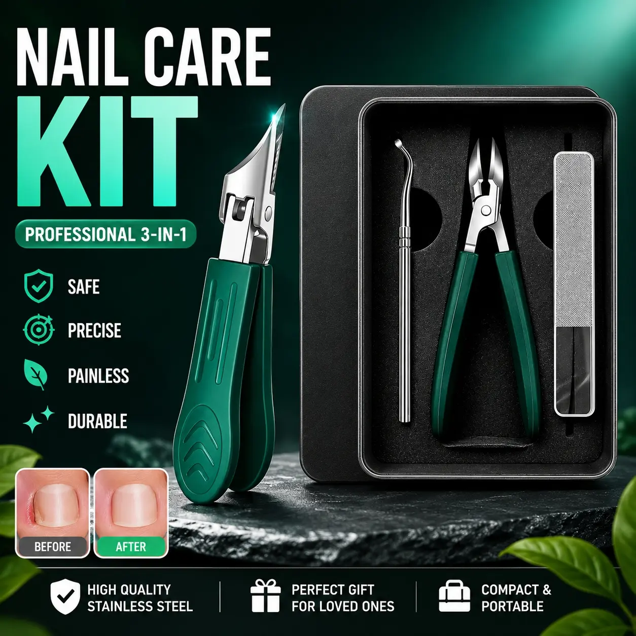 Wide Jaw Nail Clippers for Thick Toenails | Anti-Splash Eagle Beak Clippers for Seniors & Ingrown Nails (3PCS)