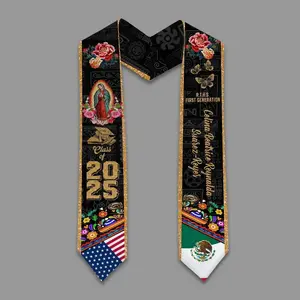[HOT 2026] Custom Mexican Flag Graduation Stole 2026 Mexico Pattern Sash with Name School