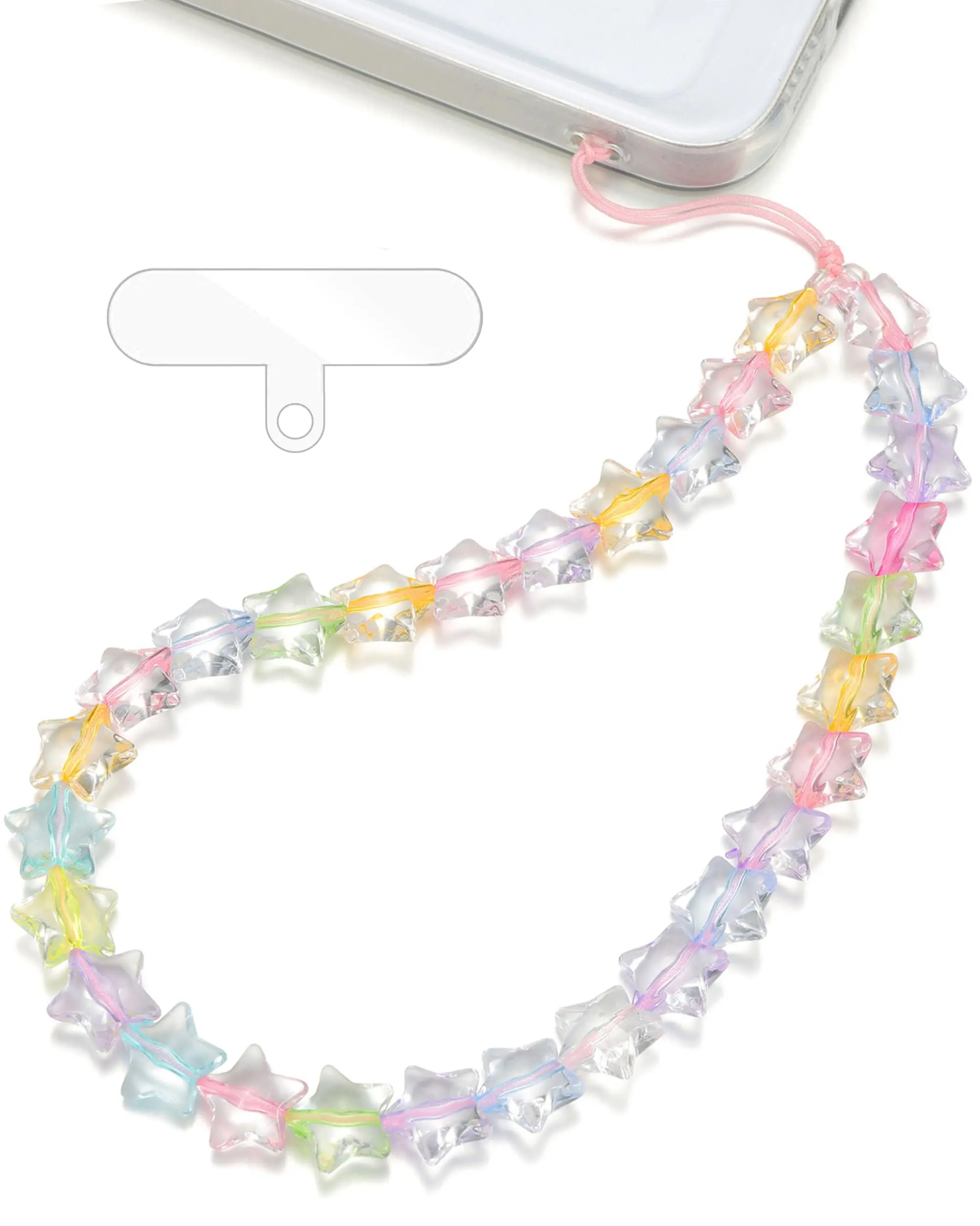 TRBR Rainbow Star Phone Charm Wrist Strap, Beaded Lanyard Wristlet Chain, Cute Hands-Free Bracelet Strap for iPhone & More Cell Phone Cases