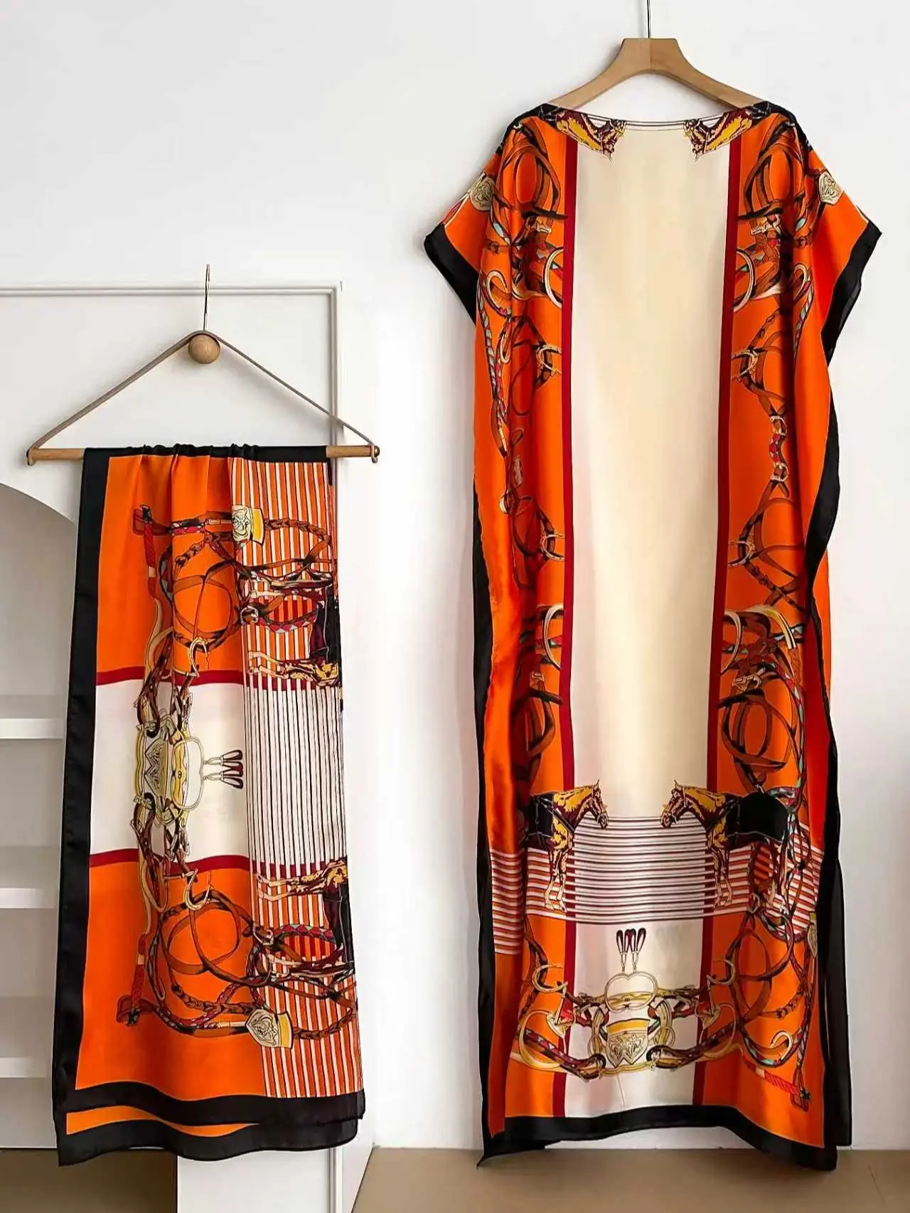 Women's Dress Cape Shawl Set, Print Shawl Wrap Scarf & Lightweight Fashion Dress for Beach Cover Up Swimwear Coverups
