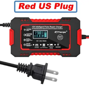 US Plug 12V Smart Fast Car Battery Charger 6A Battery Charger LCD Pulse Repair Automatic Maintenance Charger Dry Wet Lead Acid