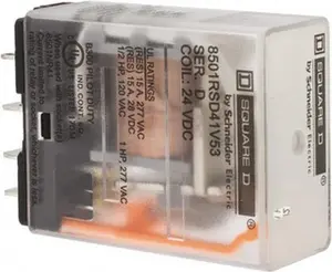 Square D Electromechanical Plug-in General Purpose Relay 12 Amp at 240 VAC, SPDT, 24 VDC 8501RSD41V53