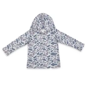 Boys' Leopard Print Grey-Brown Camouflage Graphic Hooded Raglan Long-Sleeve Cotton Tee - Fitted-Cut, All-Seasons Casual Cozy Athletic Kids' Top, Graphic Hoodies