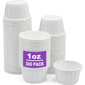 300 pcs Ketchup Cups Small Paper Cups 1 oz, Leak-Proof Food Safe Disposable Condiment Cups Paper Souffle Cups Sample Cups Medicine Cups