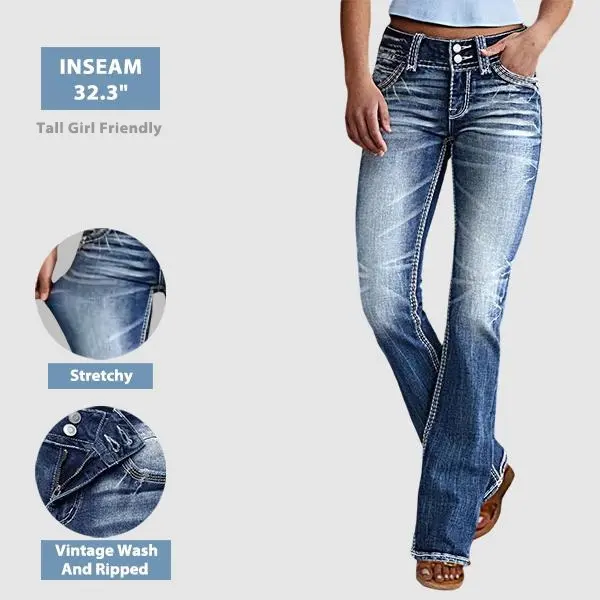 Flamingals 90s Vintage Slant Pocket Mid Waist Straight Leg Jeans for Women's Fashion