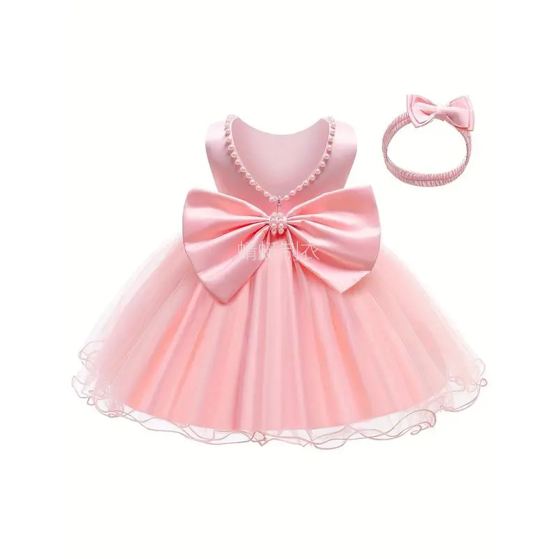 Baby Girls' Ruffle Lace Butterfly Back Ball Gown, Backless Princess Dress with Headwear Bowknot for Pageant, Wedding, Christening Baptism (White), Butterfly Back Dress