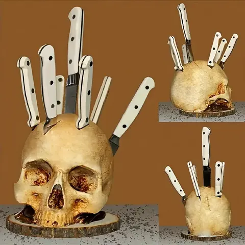 1 Gothic Knife Display Stand - Heavy Duty ABS Knife Block with Slots and Ergonomic Top - Kitchen Knife Storage Rack, Knife Holder - Horror Themed Knife Block for Knife Collectors, Chefs, Durable and Easy-to-Clean Blade Holder - Multi-Knife Storage Solutio