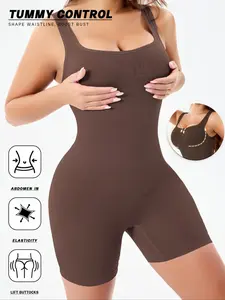 Women's Seamless Smooth Shapewear Bodysuit, Underwear, Square Neck Vest Design, Waist Compression, Tummy Control, Butt Lifting, Breathable Slimming Support