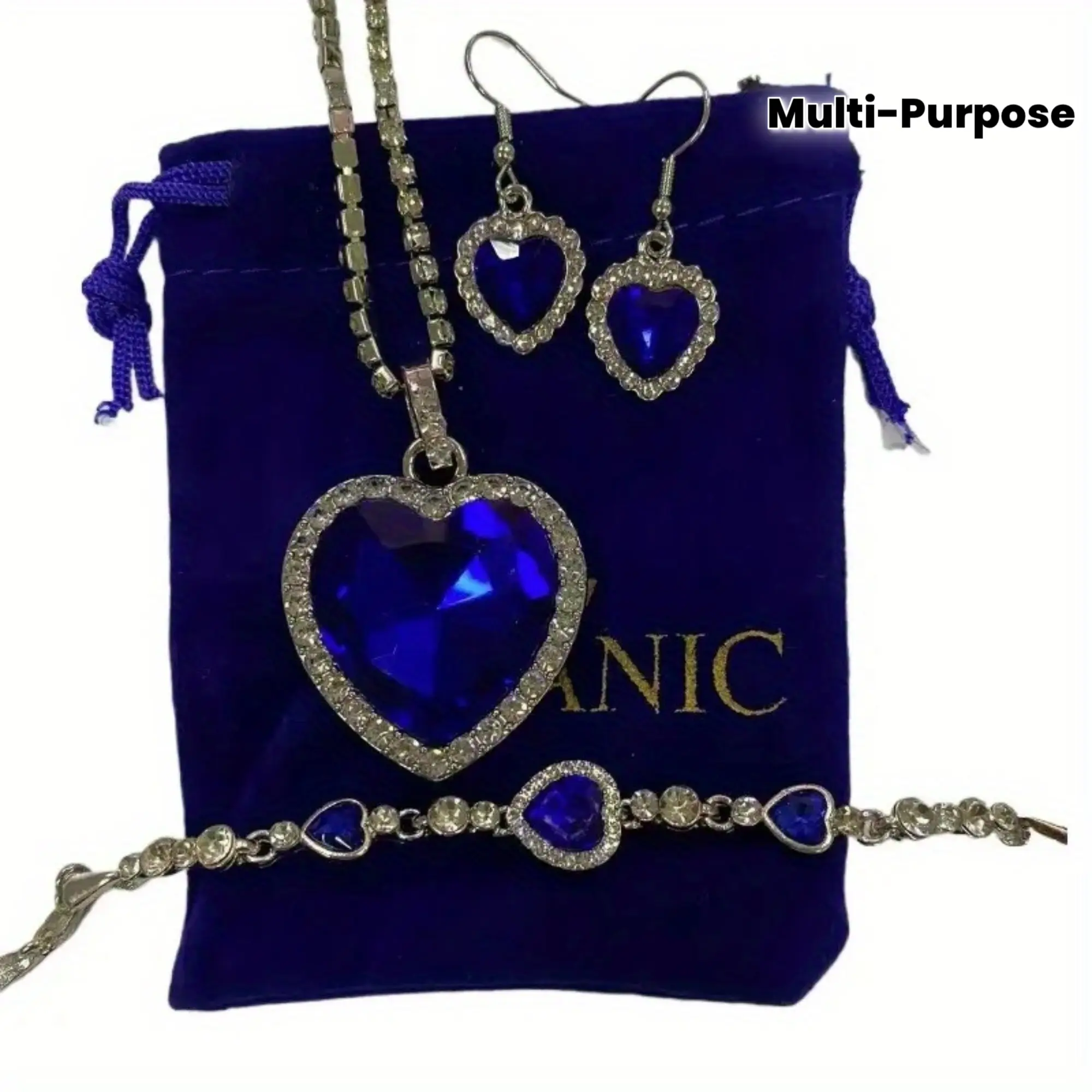 Titanic Ocean Heart Jewelry Set Elegant Vintage Style Zinc Alloy Glass Tiles Includes Necklace, Bracelet, Earrings Suitable for Daily and Party Wear Versatile Accessory for the Christmas Season tarnish proof Gradient Diamond Bead Rosary