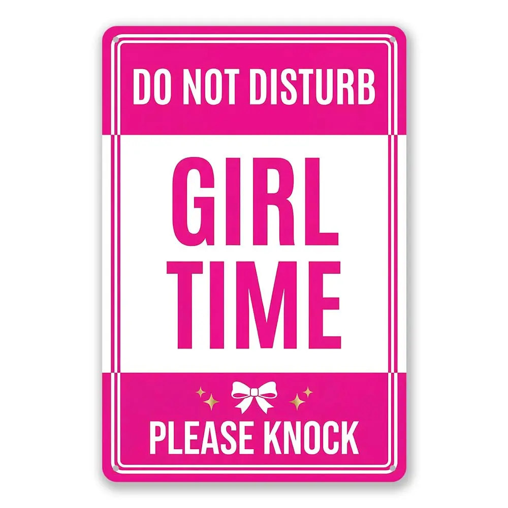 Do Not Disturb Girl Time Sign, Pink Room Decor for Teen Girls, Funny Bedroom Door Wall Sign, Preppy Aesthetic Dorm Decor, Please Knock Metal Tin Sign 8x12 Inch