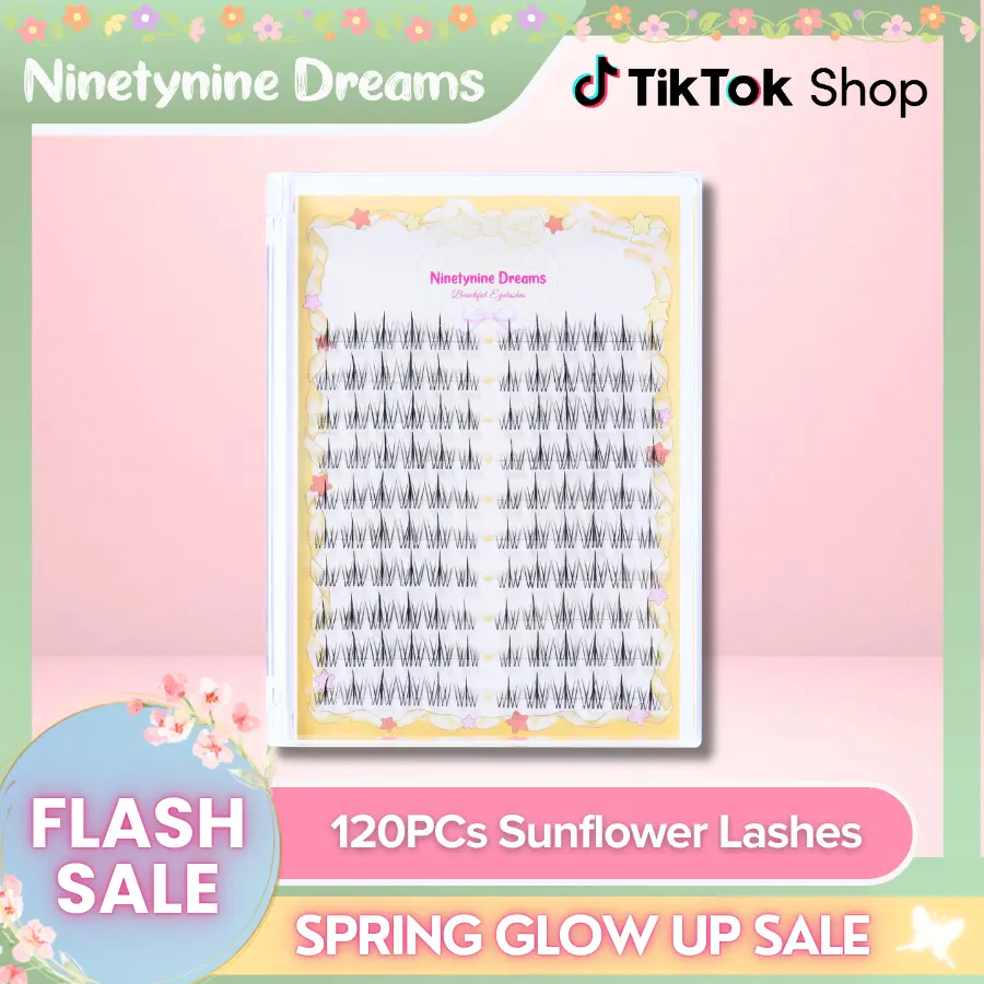 Ninetynine Dreams 120PCs Sunflower Lashes | Natural Everyday 8-13mm C+ Curl False Eyelash Clusters — Soft Lightweight Reusable Ultra-Thin Transparent Band Waterproof Long-Lasting DIY Eyelashes for Daily Makeup