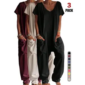 Women's Oversized Harem Jumpsuit| Boho One Piece Romper | Short Sleeve Casual Baggy Overalls| Plain Loose Fit Loungewear