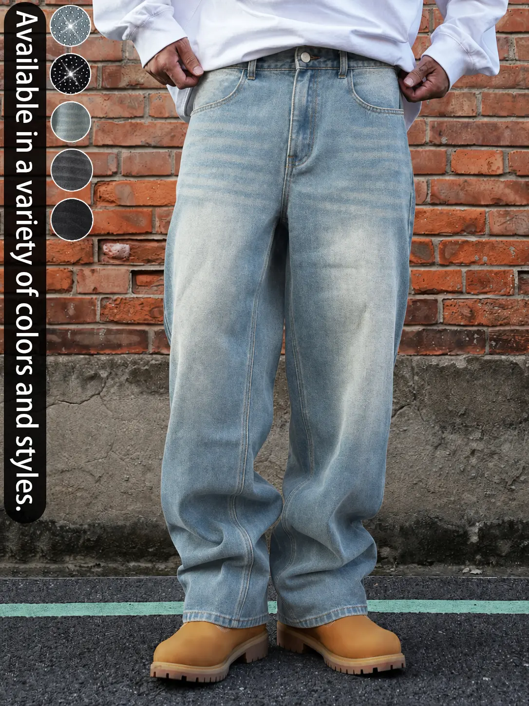Men's Baggy Jeans Vintage Washed Distressed Denim Pants Loose Fit Straight Leg Y2K Streetwear Casual Hip Hop Trousers Classic Five Pocket Jeans for Men Unisex Everyday Outfit Skateboarding Concert Festival Fall Winter Fashion Clothing Daily Wear