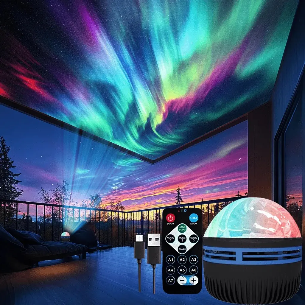 Aurora LED Projector, USB Powered Galaxy Starlight Lamp, Starry Sky Projector, Remote Control, Multi-Color, Home & Office Decor, Tabletop Installation