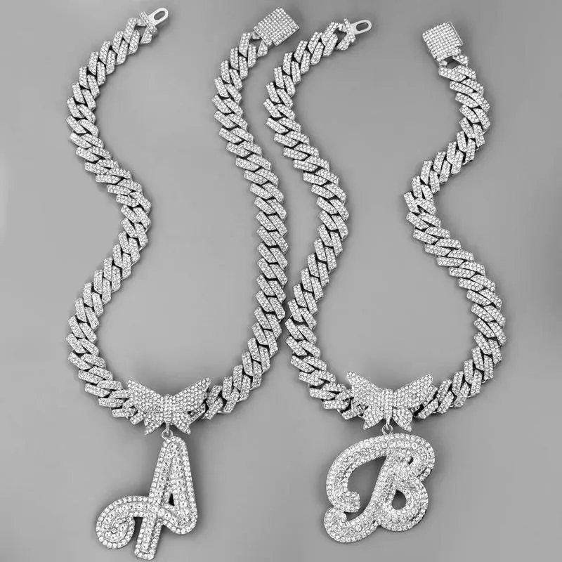 Cuban Link Chain for Women Cursive Sier Initial 14MM Diamond Prong Cuban Chain Hip Hop Iced Out Chain Necklace Butterfly Initial Letter Name Necklaces for Women Cuban Link Chain for Women Cursive Sier Initial 14MM Diamond Prong Cuban Chain Hip Hop Iced Out Chain Necklace Butterfly Initial Letter Name Necklaces for Women
