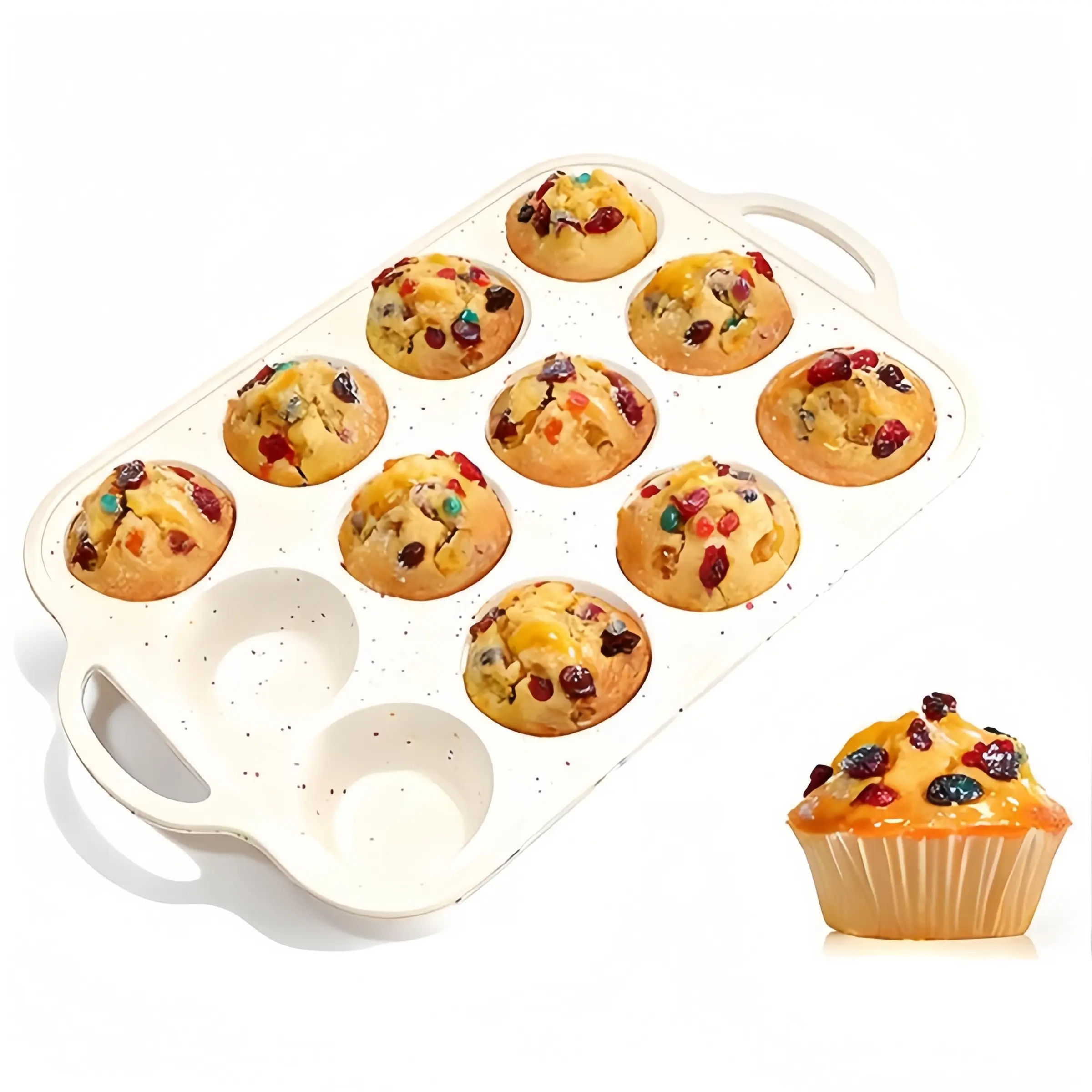 2Pcs Silicone Muffin Pan With Metal Reinforced Frame 12 Cup Regular Size Cupcake Baking Tray Non Stick Easy Pop Out Non Toxic Oven Safe Bakeware For Breakfast Snacks Birthday Party Holiday Festivals Home Kitchen DIY Baking