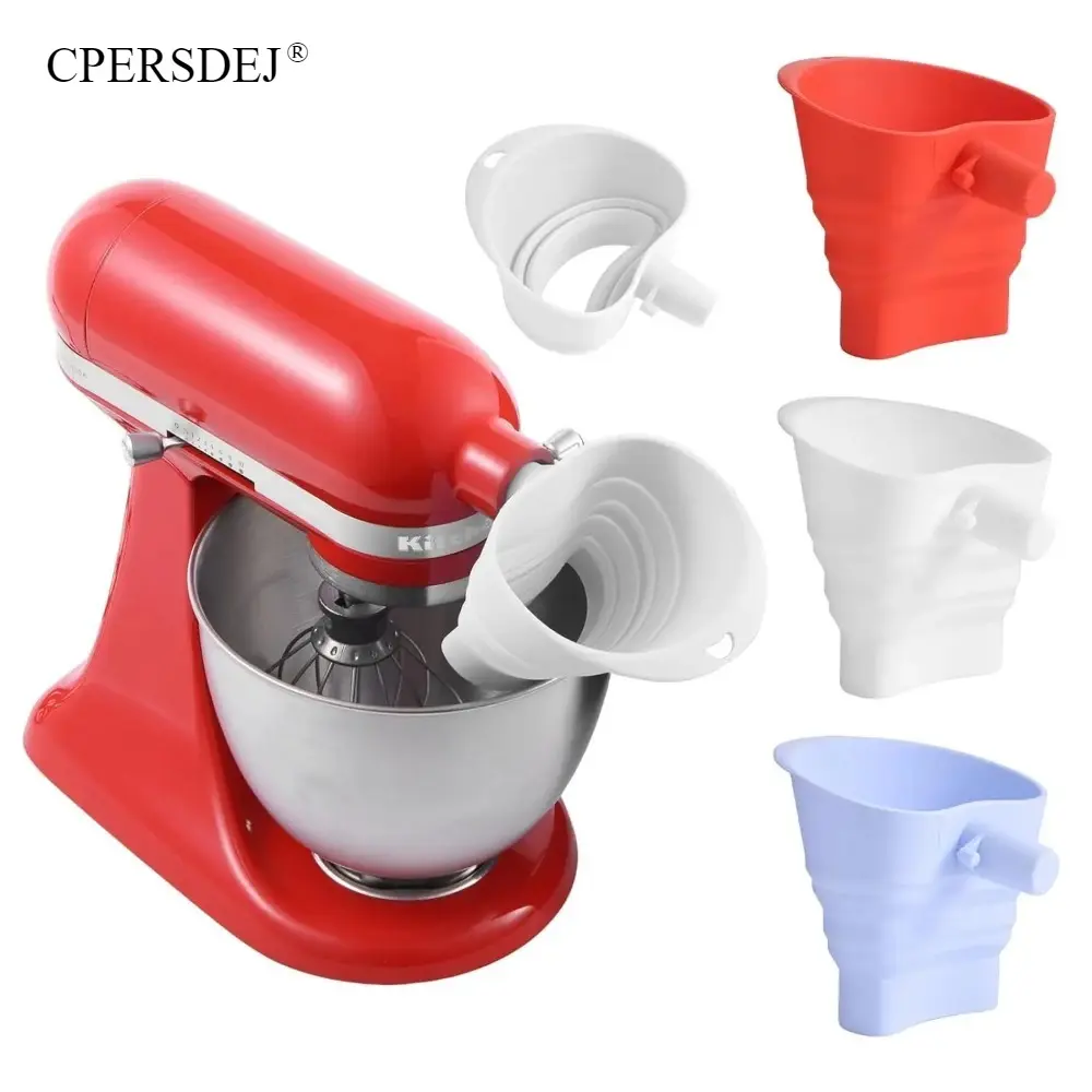 CPERSDEJ Mess-Free Flour Funnel for Kitchen Aid Mixer Food-Grade Silicone Funnel Stand Mixer Attachment for 4.5–5 Qt Tilt-Head Models Dishwasher Safe White Suitable for blizzard kitchenaid Durable