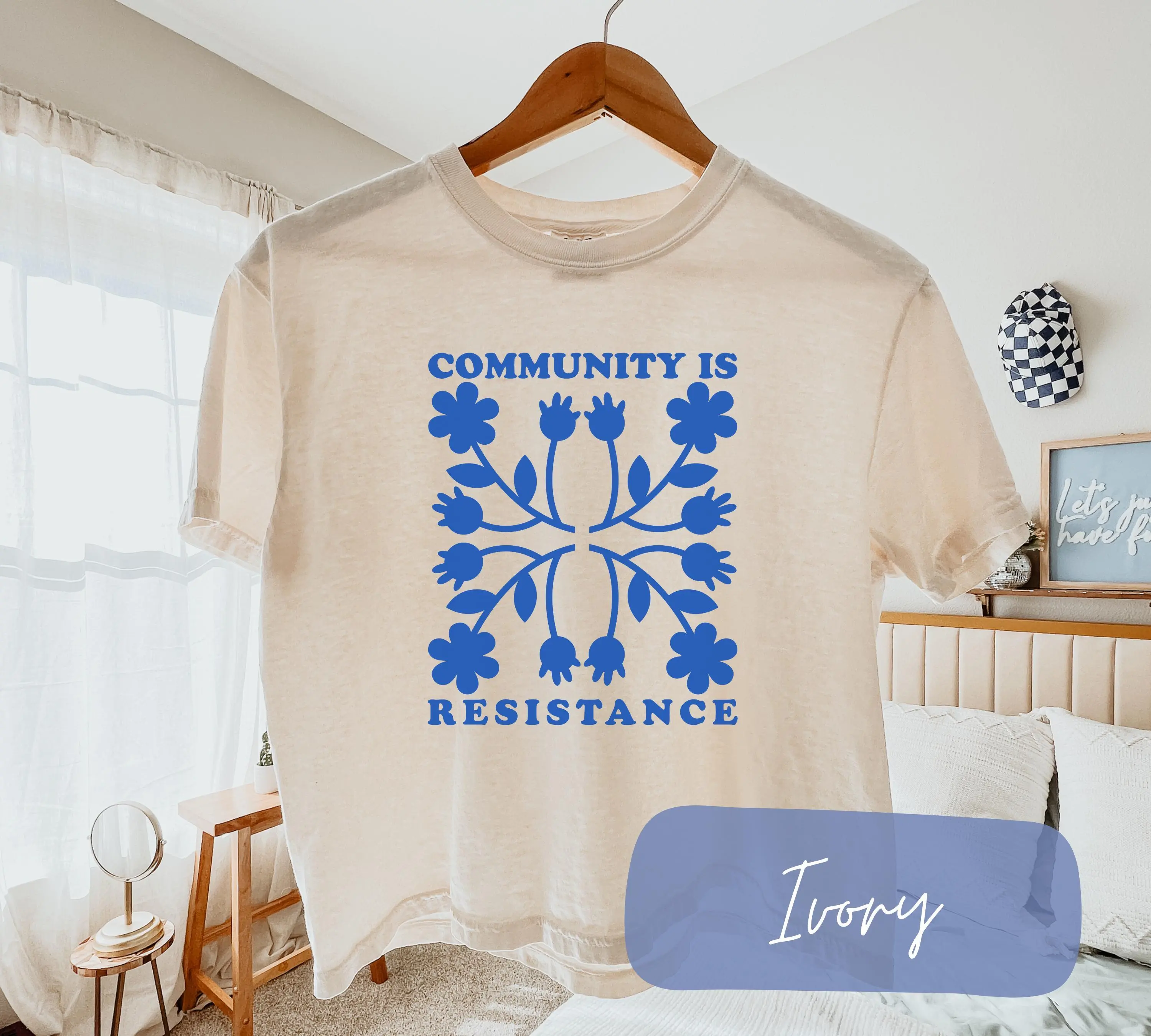 Community Is Resistance Retro Kitchen Comfort Colors Boxy Tee Blue Cornflower Design Shirt Protest Shirt Activist Gift Political Tee