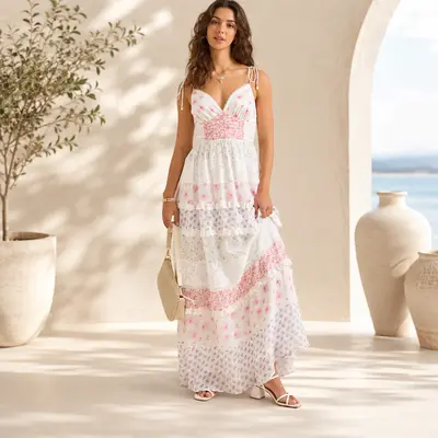 ohsevendays tiered sheer midi dress OhSevenDays Tiered Sheer Midi Dress