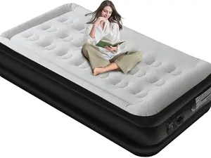 18.5-in Twin Flocked Surface Inflatable Airbed, Built-in Electric Pump, Includes Storage Bag for Home, Camping