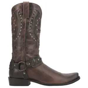 Dingo Mens War Eagle Studded Square Toe Pull On Casual Boots Mid Calf - Brown