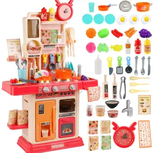 Interactive 45pcs Kids Kitchen Playset with Sound and Light Features, Complete Cooking Stove, Realistic Play Sink, and Fun Kitchen Accessories for Pretend Play and Learning