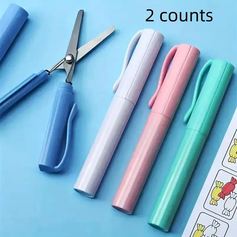 Random Color Portable Scissors, 2 Counts Mini Scissors, Art Craft Scissors, Craft Cutting Tool for School Office Home, Office Cutting Supplies, School Supplies