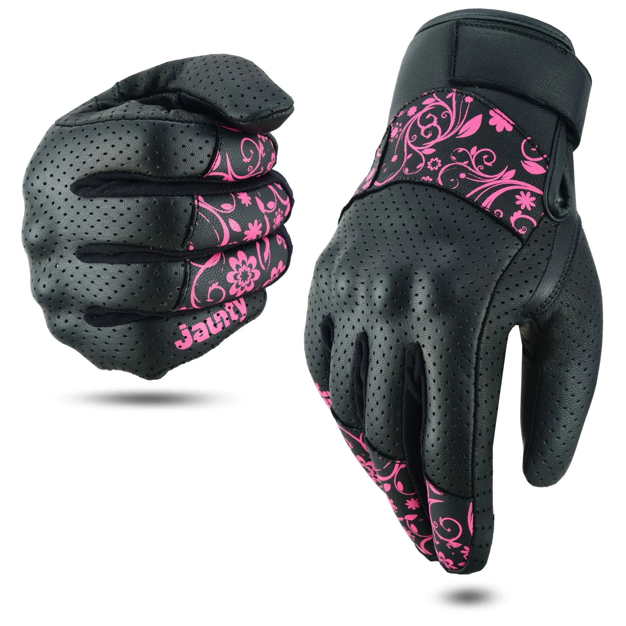 JAUNTY Motorcycle Gloves for Women Leather Riding Touchscreen Gloves for Ladies with Hard Knuckle Perforated Breathable Biker Gloves ATV BMX Combat Motocross Gloves for Riding Racing
